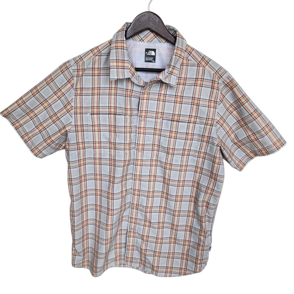 The North Face Pine Knot Shirt Mens LG Plaid Short Sleeve Button Up Hiking Tech